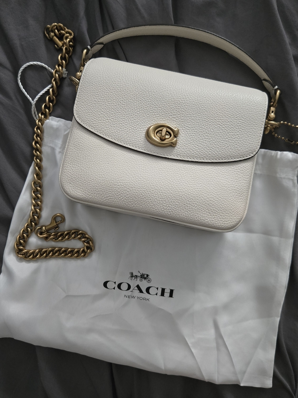 Coach CASSIE 19.  Pebbled Leather Turnlock Crossbody Bag in White